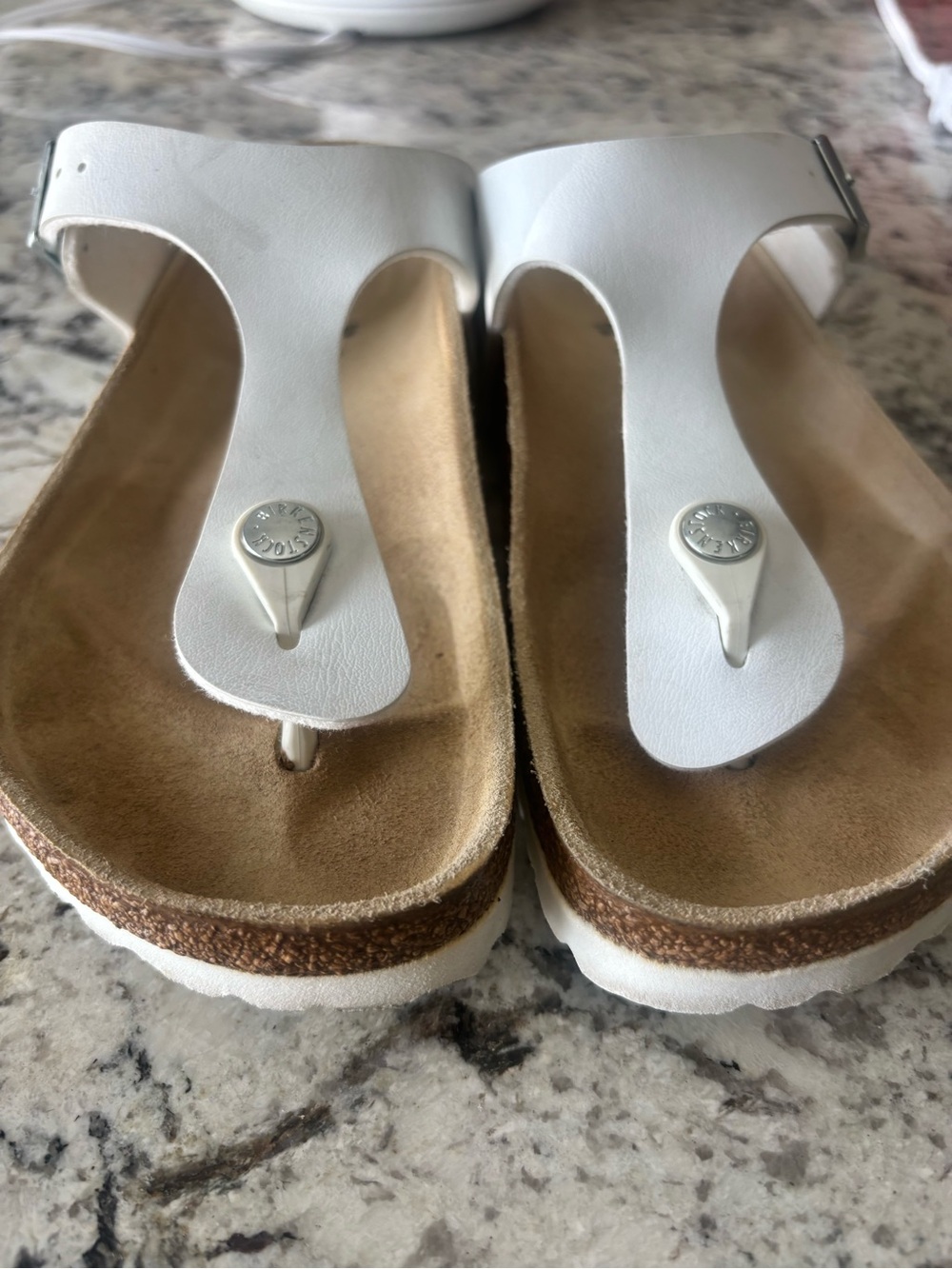 Birkenstock White Cork Thong Sandals with Embossed Logo - Picture 6 of 6